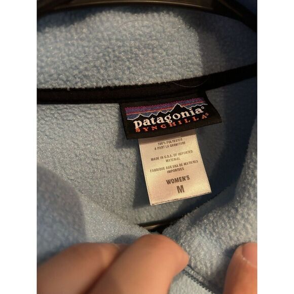 Patagonia Synchilla Women’s Medium Light Blue Baby Blue Glitter Fleece Jacket - Picture 5 of 8